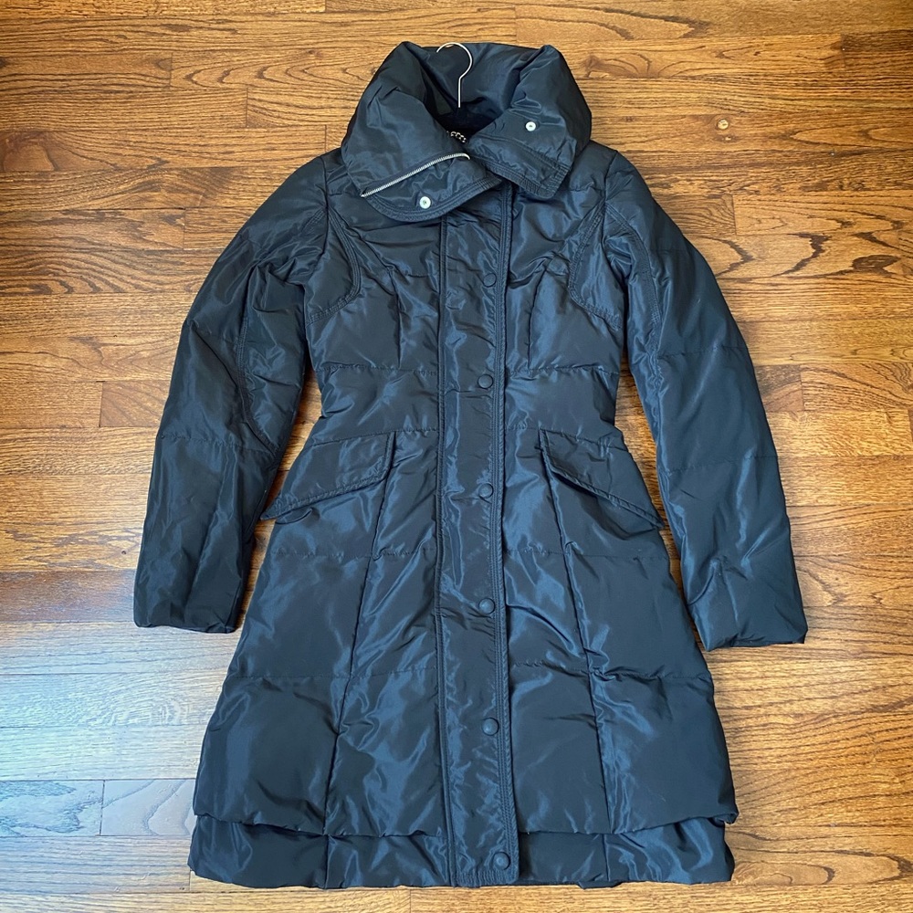 ABS black down coat with high neck. Size XS.